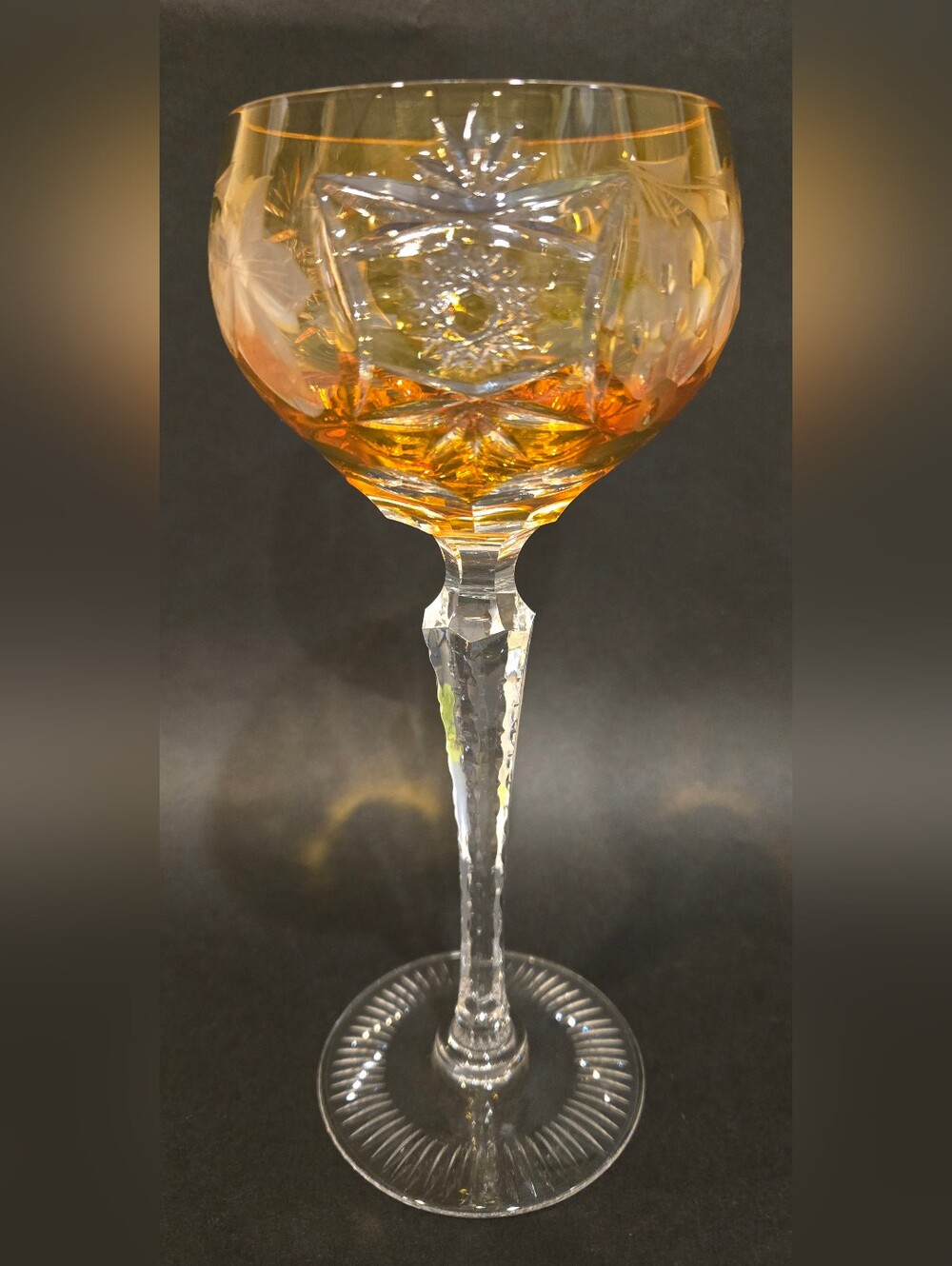 Nachtmann Traube Cut Crystal Amber Tall Wine Glass - Elegant Amber Home Art
